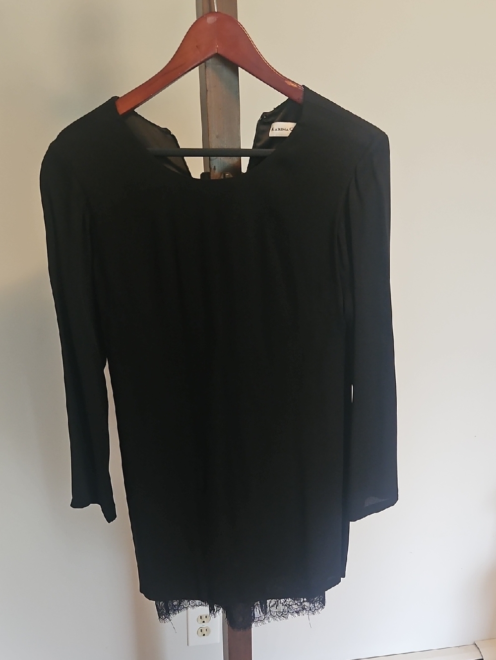 Karina Grimaldi Womens Black Long-Sleeve Lace-Hem Dress Size M